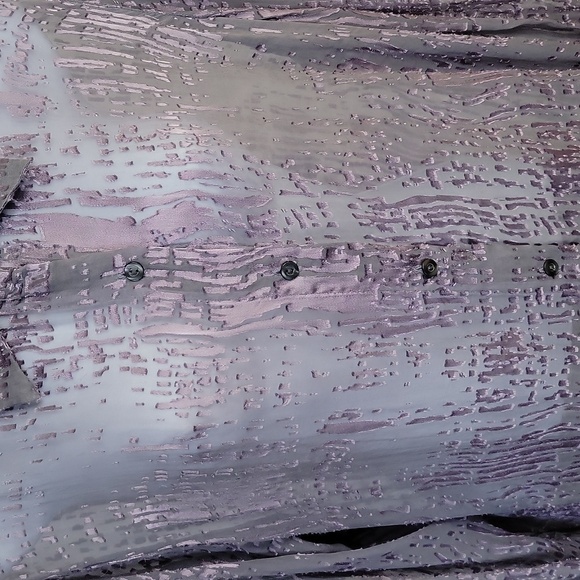 New York & Co Sheer Silk Blend Button-Up Blouse Long Sleeves Purple Gray Large - Picture 10 of 16